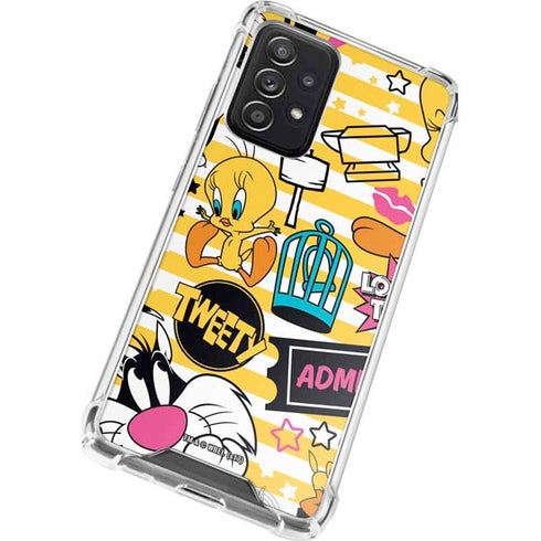 Looney Tunes Tweety and Sylvester Striped Patches Galaxy A72 5G Clear Case